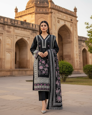 Designer Three Piece | Embroidered - Sundas | Winter Dhanak