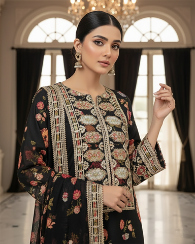 Designer Three Piece | Embroidered - Nimra | Shamoz Silk