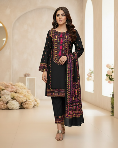 Designer Three Piece | Chilli Milli | Khaddar / Winter Cotton