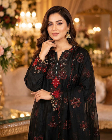 Designer Three Piece | Embroidered - Kaaftan | Premium Silk