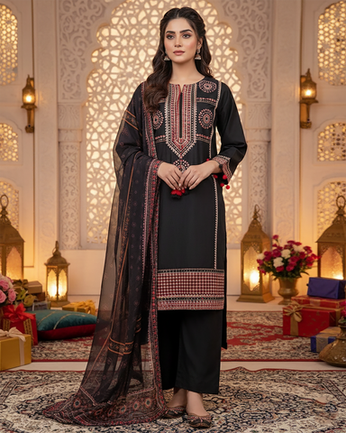 Designer Three Piece | Embroidered - Zardozi | Premium Lawn Cotton