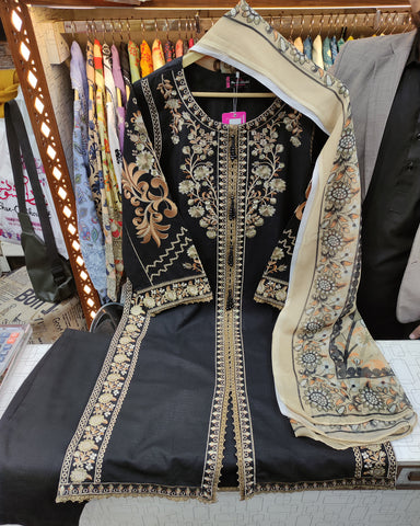 Designer Three Piece | Embroidered - Sard Raatain | Premium Winter Cotton