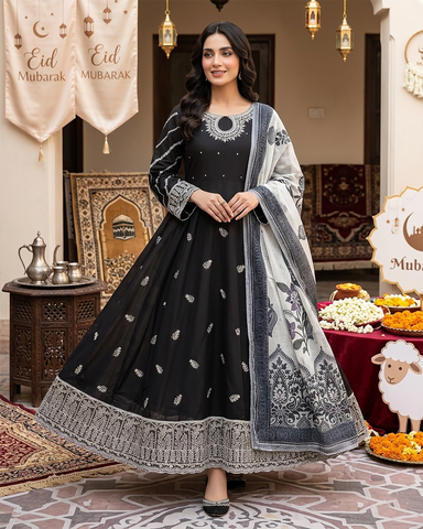 Designer Three Piece Frock | Embroidered - Anmol 2 | Premium Lawn Cotton
