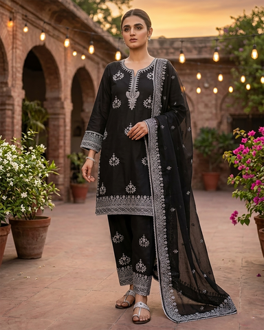Designer Three Piece | Embroidered Handwork - Luxury Sakura | Premium Lawn