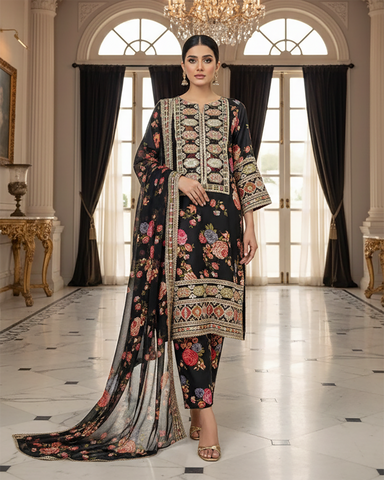 Designer Three Piece | Embroidered - Nimra | Shamoz Silk