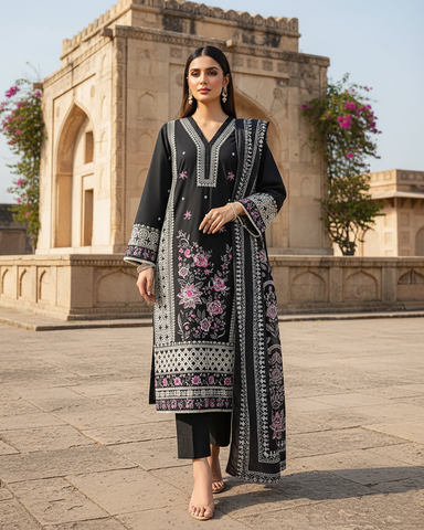 Designer Three Piece | Embroidered - Sundas | Winter Dhanak