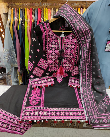 Designer Three Piece | Embroidered - Jannat | Premium Khaddar