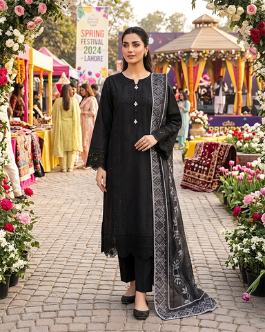 Designer Three Piece | Embroidered-Lehar | Premium Lawn