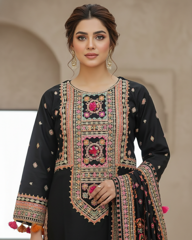 Designer Three Piece | Embroidered - Badshah Begum | Premium Khaddar