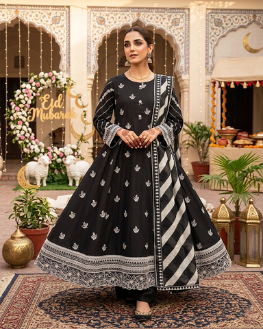 Designer Three Piece Frock | Embroidered - Anmol | Premium Lawn Cotton