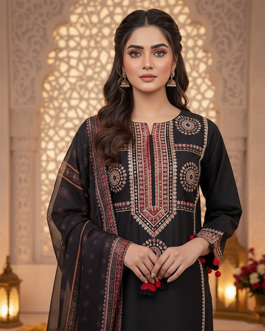 Designer Three Piece | Embroidered - Zardozi | Premium Lawn Cotton