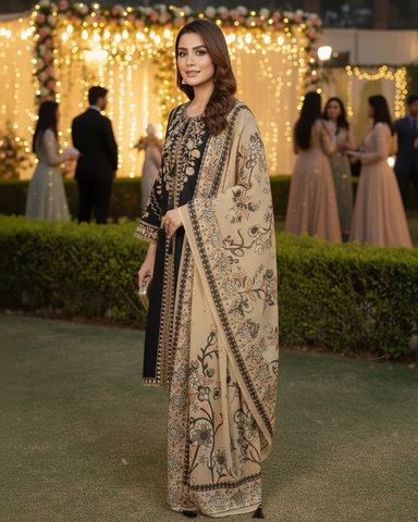 Designer Three Piece | Embroidered - Sard Raatain | Premium Winter Cotton