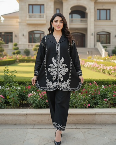 Designer Two Piece | Embroidered - Patasa | Winter Cotton