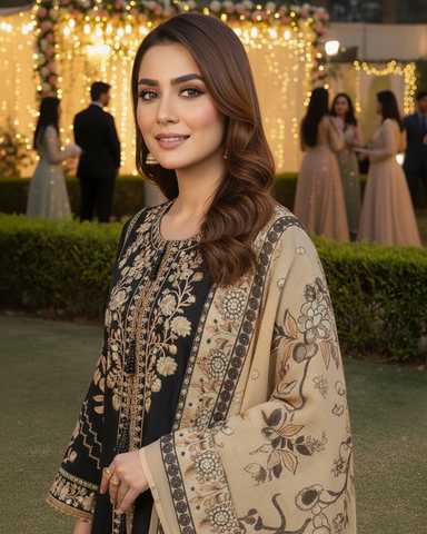 Designer Three Piece | Embroidered - Sard Raatain | Premium Winter Cotton