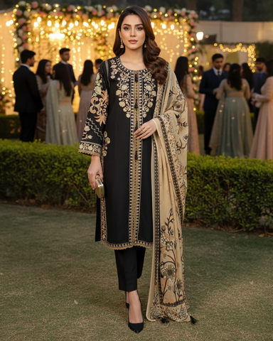 Designer Three Piece | Embroidered - Sard Raatain | Premium Winter Cotton