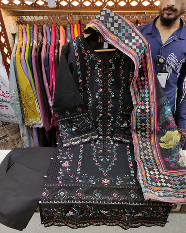 Designer Three Piece | Embroidered - Mehboob | Winter Cotton