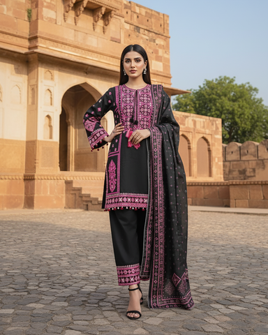 Designer Three Piece | Embroidered - Jannat | Premium Khaddar