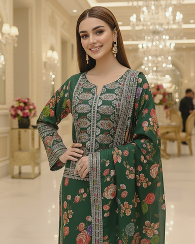 Designer Three Piece | Embroidered - Nimra | Shamoz Silk