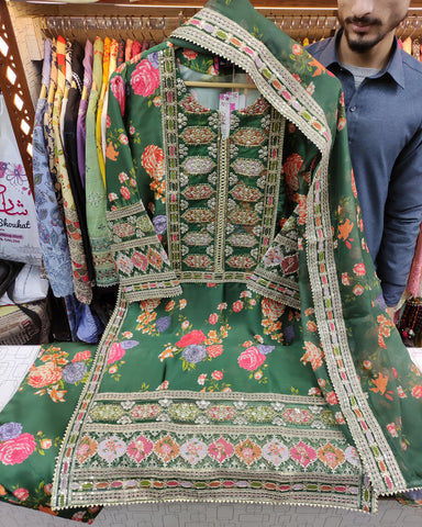 Designer Three Piece | Embroidered - Nimra | Shamoz Silk