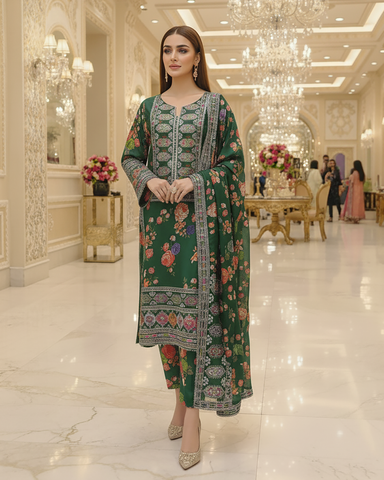 Designer Three Piece | Embroidered - Nimra | Shamoz Silk