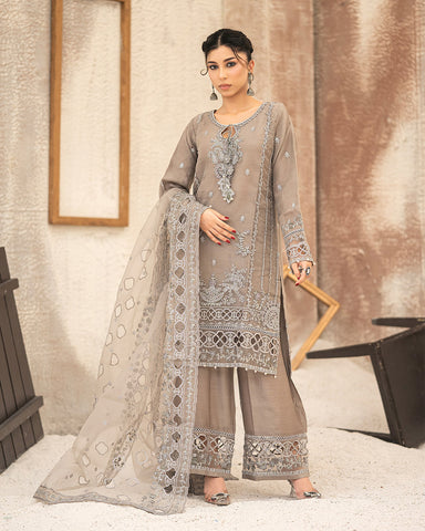 Three Piece Formals | Festive Embroidered - Huriyah | Premium Organza