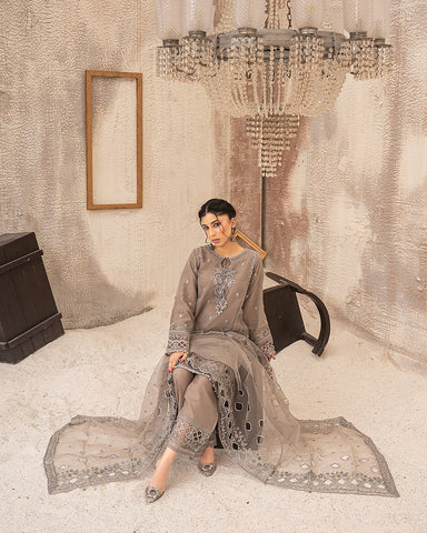 Three Piece Formals | Festive Embroidered - Huriyah | Premium Organza