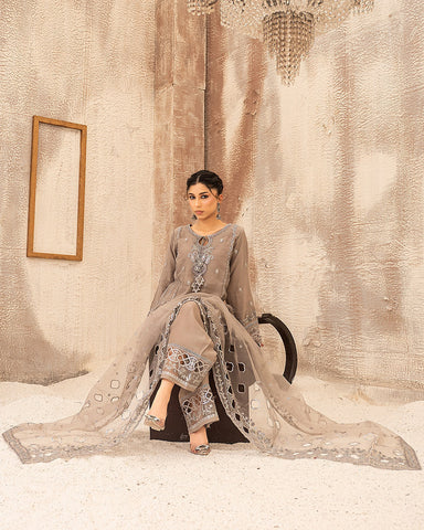 Three Piece Formals | Festive Embroidered - Huriyah | Premium Organza