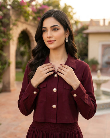Cropped Jacket - Shirred Maxi -  Breathable Blended Western Fabric