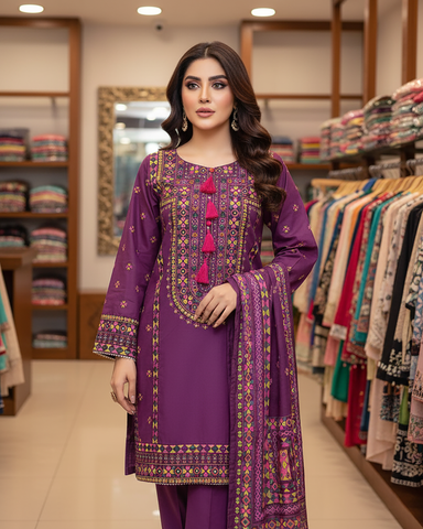 Designer Three Piece | Chilli Milli | Khaddar / Winter Cotton