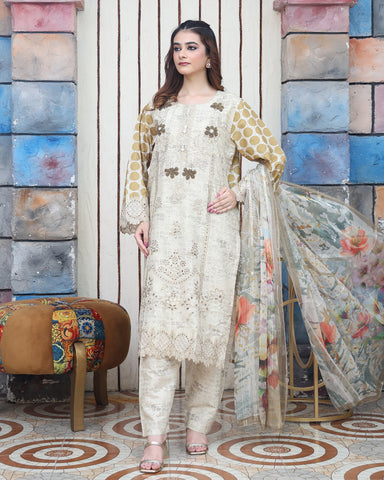 Designer Three Pieces | Polka Dots | Cambric
