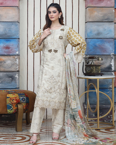 Designer Three Pieces | Polka Dots | Cambric