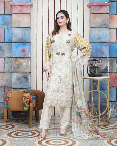 Designer Three Pieces | Polka Dots | Cambric