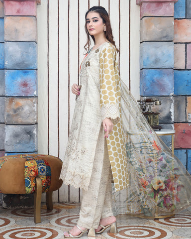 Designer Three Pieces | Polka Dots | Cambric