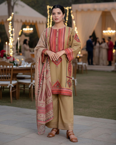 Designer Three Piece | Embroidered - Mushk | Premium Lawn Cotton