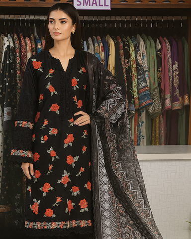Embroidered Three Piece | Mahrani- Designer | Dobby Lawn