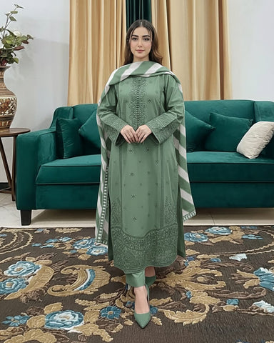 Designer Three Piece | Masakali-Buttoned Down | Premium Winter Cotton