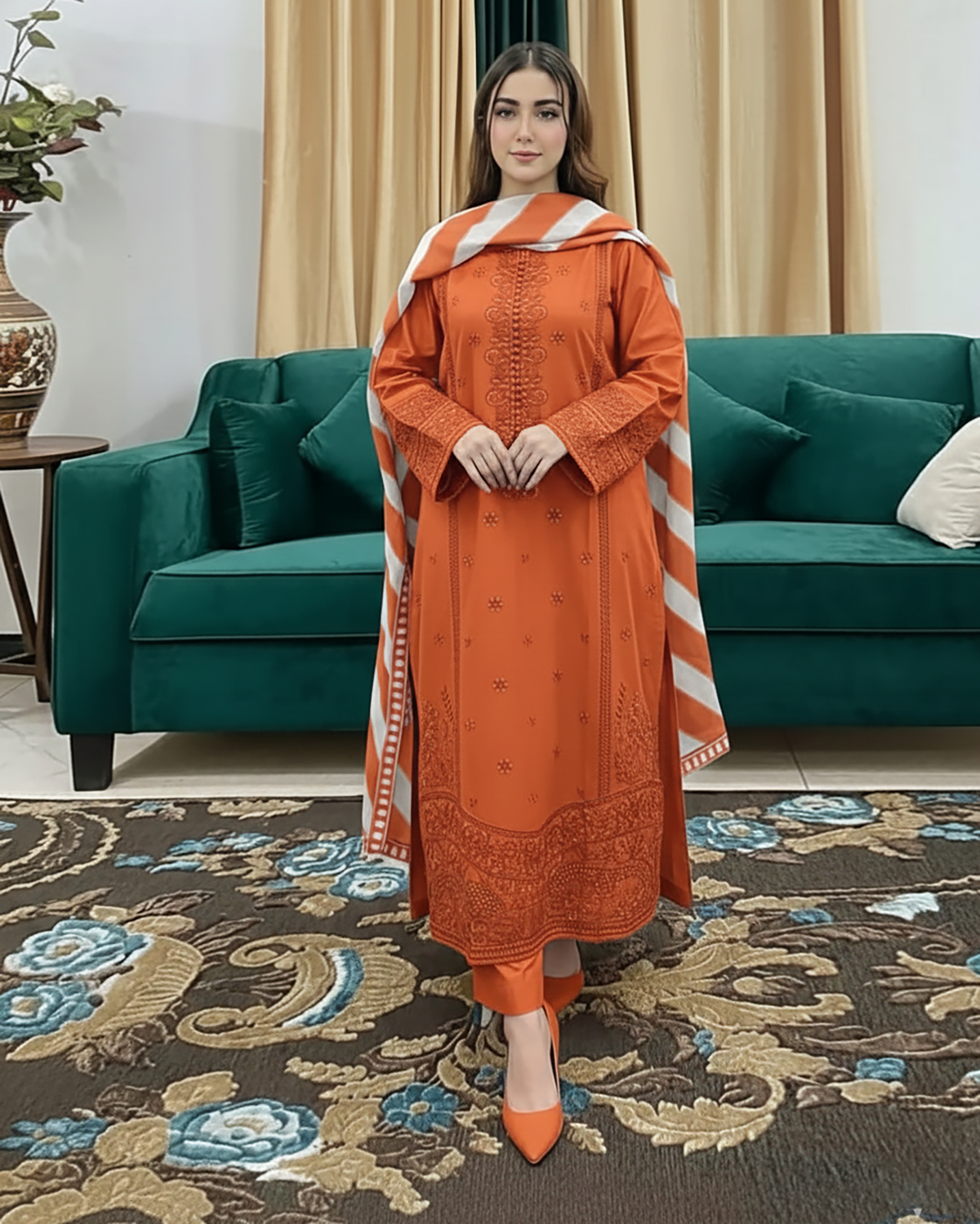 Designer Three Piece | Masakali-Buttoned Down | Premium Winter Cotton