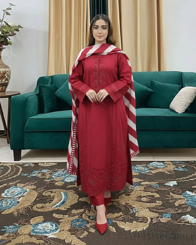 Designer Three Piece | Masakali-Buttoned Down | Premium Winter Cotton