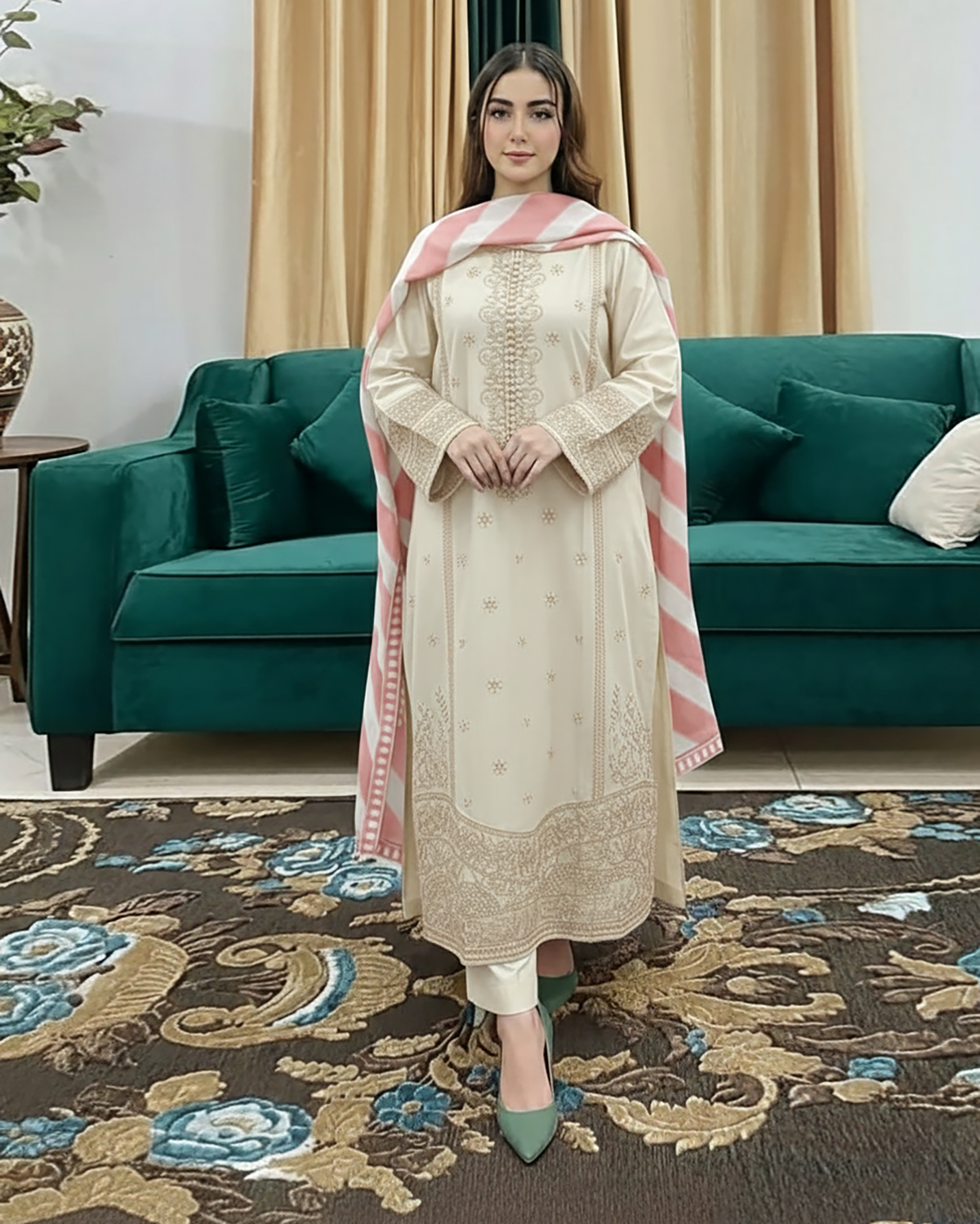 Designer Three Piece | Masakali-Buttoned Down | Premium Winter Cotton