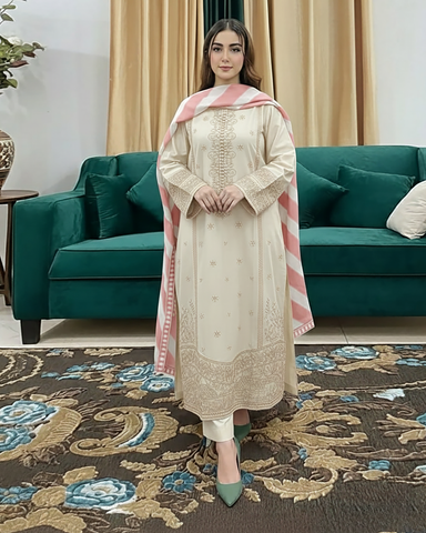 Designer Three Piece | Masakali-Buttoned Down | Premium Winter Cotton