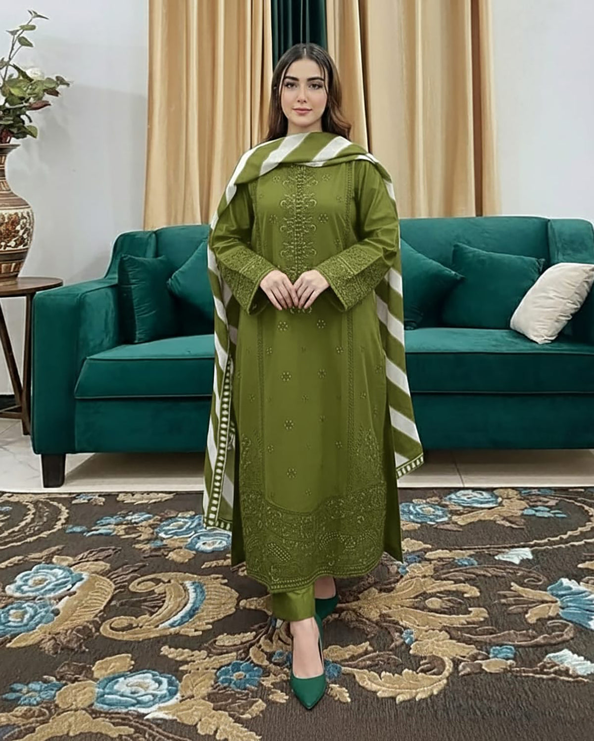 Designer Three Piece | Masakali-Buttoned Down | Premium Winter Cotton