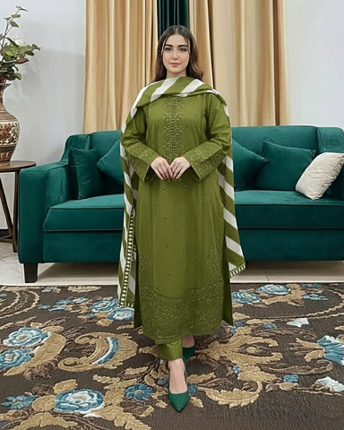 Designer Three Piece | Masakali-Buttoned Down | Premium Winter Cotton