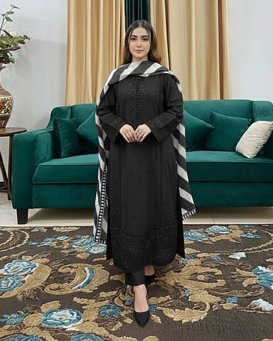 Designer Three Piece | Masakali-Buttoned Down | Premium Winter Cotton