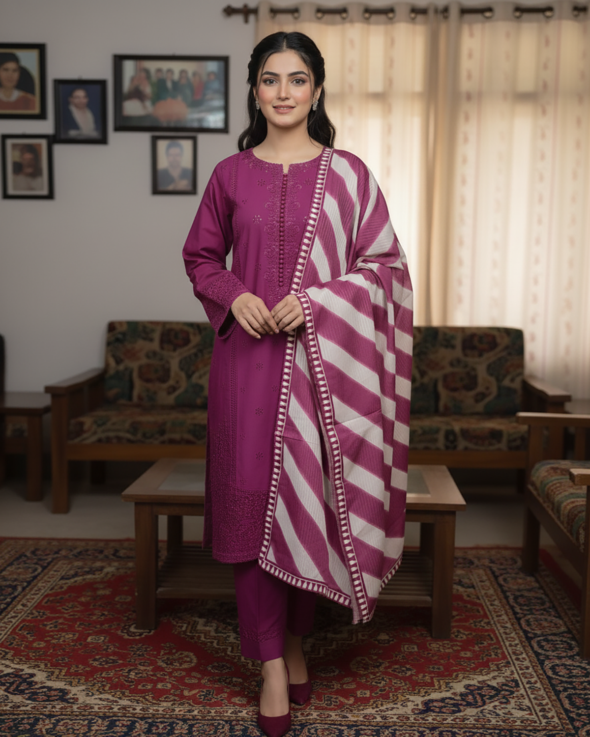 Designer Three Piece | Masakali-Buttoned Down | Premium Winter Cotton