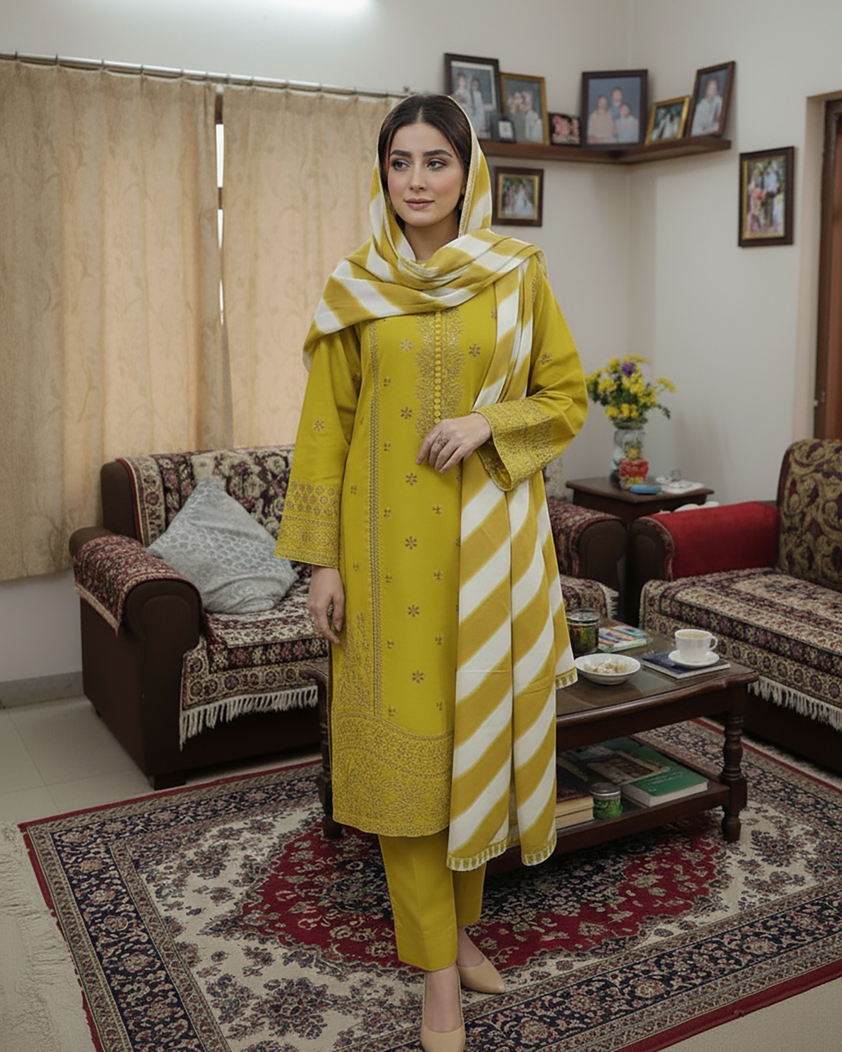 Designer Three Piece | Masakali-Buttoned Down | Premium Winter Cotton