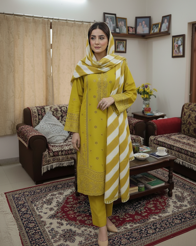 Designer Three Piece | Masakali-Buttoned Down | Premium Winter Cotton