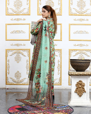 Designer Embroidered Three Piece Maxi/ Frock | Floral Printed | Winter Cotton