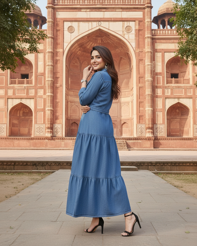 Western Denim Jacket Maxi | Designer "Western Maxi" | Denim Jeans Fabric