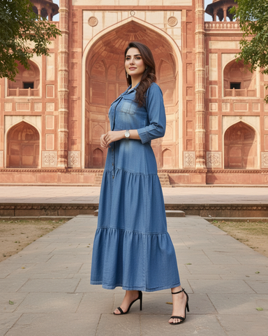 Western Denim Jacket Maxi | Designer "Western Maxi" | Denim Jeans Fabric