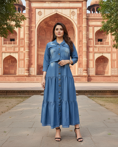 Western Denim Jacket Maxi | Designer "Western Maxi" | Denim Jeans Fabric